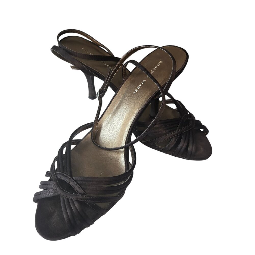 Roberto Vianni Bronze Coloured strappy heels with wrap around ankle strap.Size 9